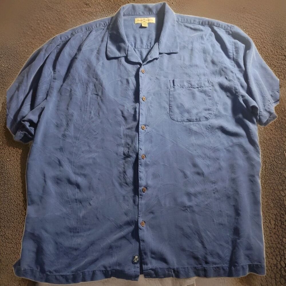 Tommy Bahama Men's XXL 100% Silk Camp Shirt Blue Button Up 1715